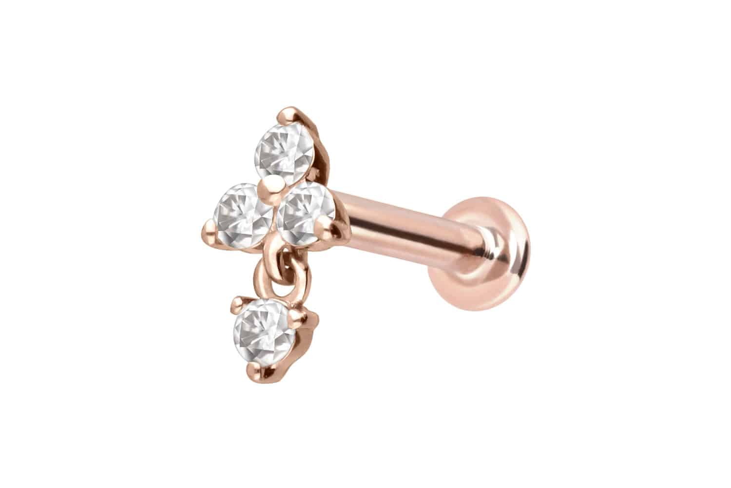 14 Karat Gold Labret Piercing mit Push Fit MOISSANIT-BLUME + MOISSANIT